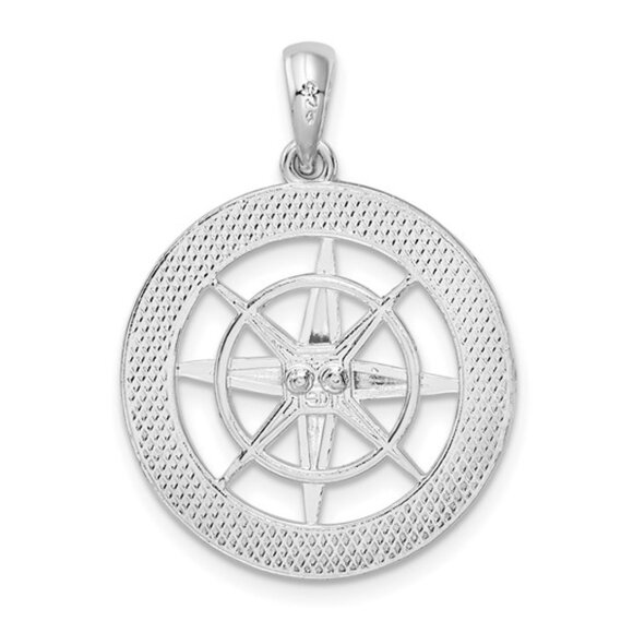 925 Sterling Silver RH Plated Nautical Small Compass Pendant Necklace 20.75mm - Picture 8 of 9